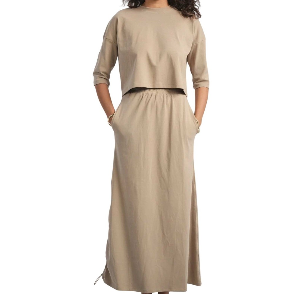 NWT Aleeza‎ Paris Skirt XS Knit Tan Elevated Casual Utility PullON Pockets